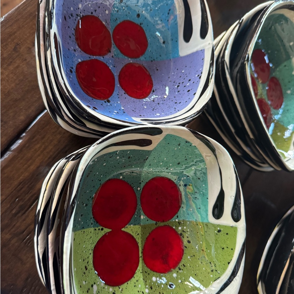 Jack Charley 8 Art Bowls with Red Accents